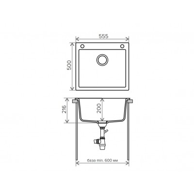 91084 Мойка Tolero R-111 (Грей) 555x500 чаша 485х400хh200 